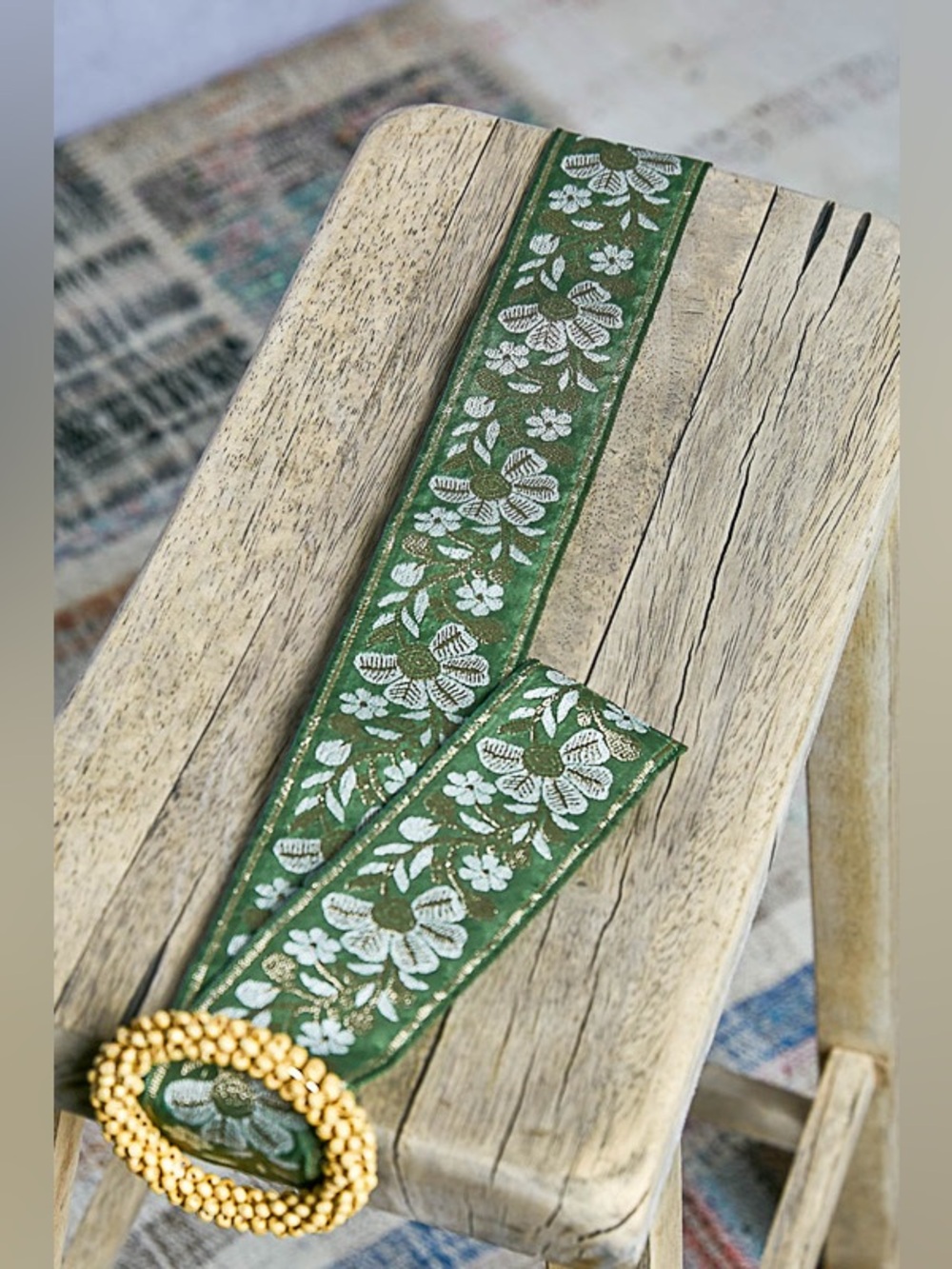POL Green Floral Embroidered Belt